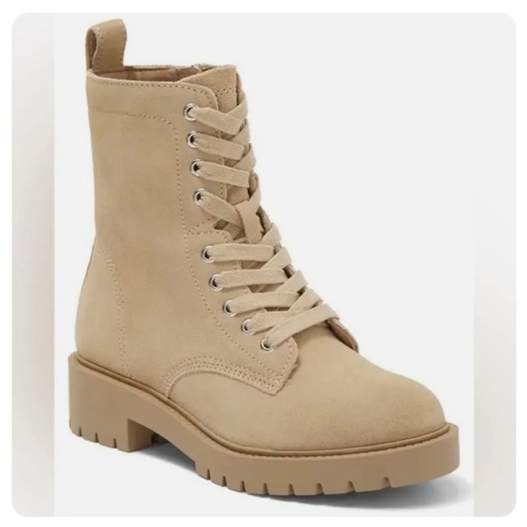 Steve Madden Checker Lug Sole Combat Boot in Taupe Suede Leather Women’s Size 8 - Picture 1 of 10